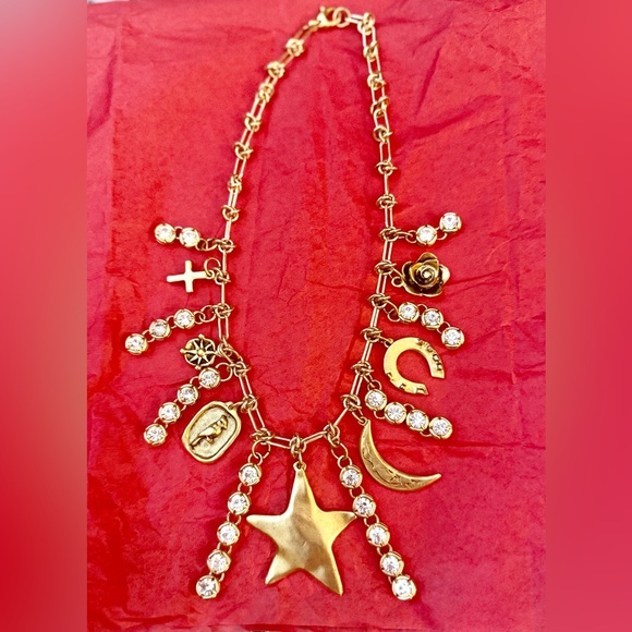 Handmade Gold Charm Necklace with Star and Moon Accents - Picture 4 of 4